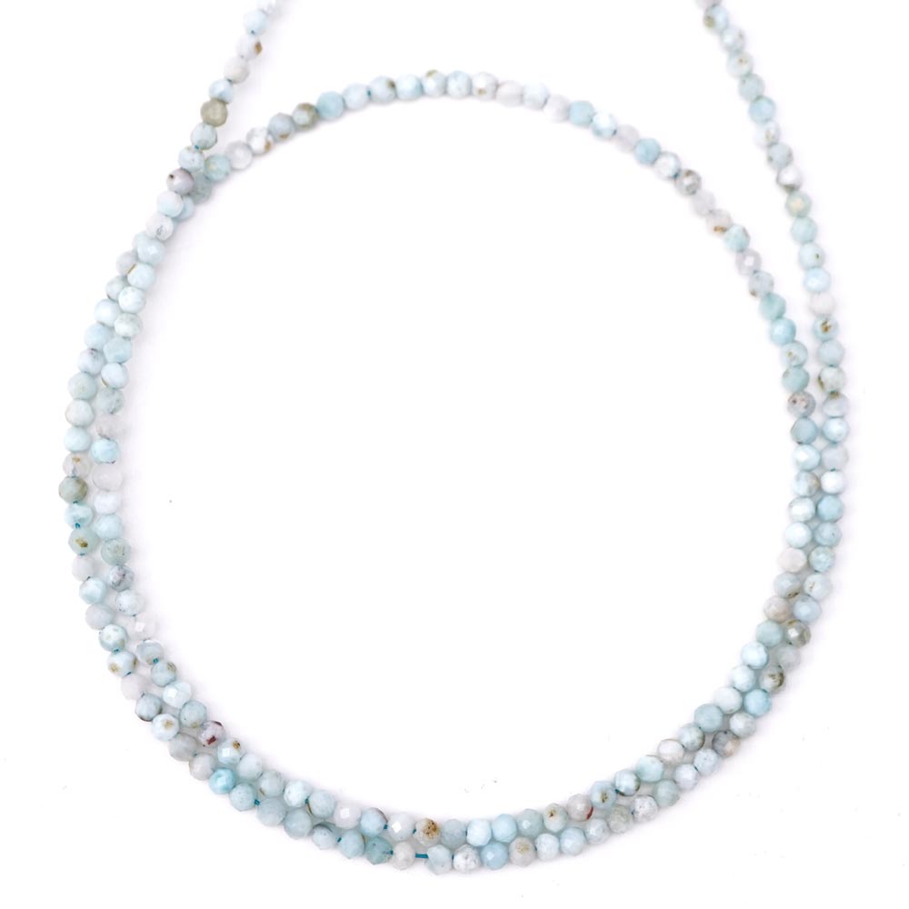 ラリマー 2mm 丸玉ファセット ビーズ 連売り 約38cm ペクトライト