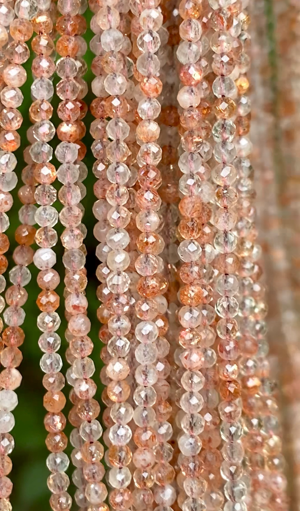 サンストーン Sunstone 2mm 多面カット 丸ビーズ 天然石 キラキラ 神秘的